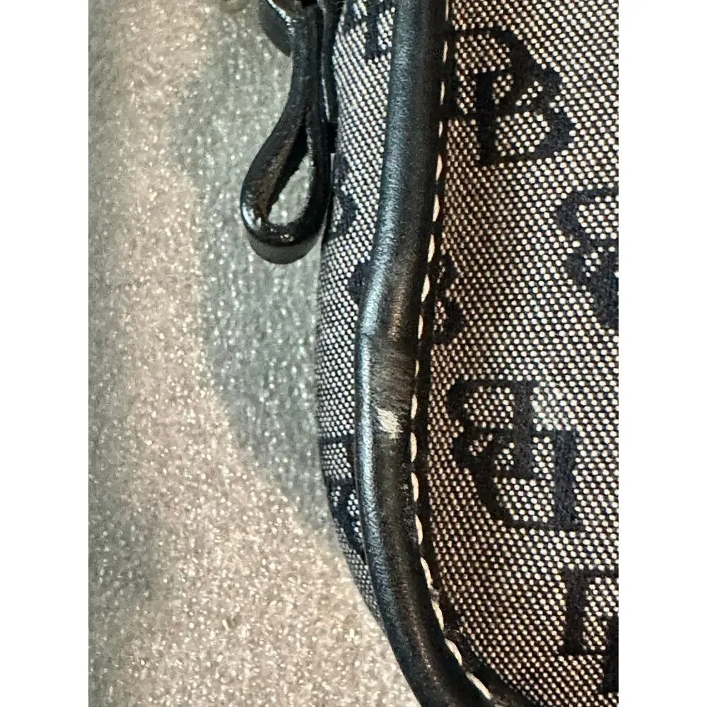 Dooney & Bourke DB Monogram Canvas Wristlet Pouch Black Gray Snap Clutch Wallet